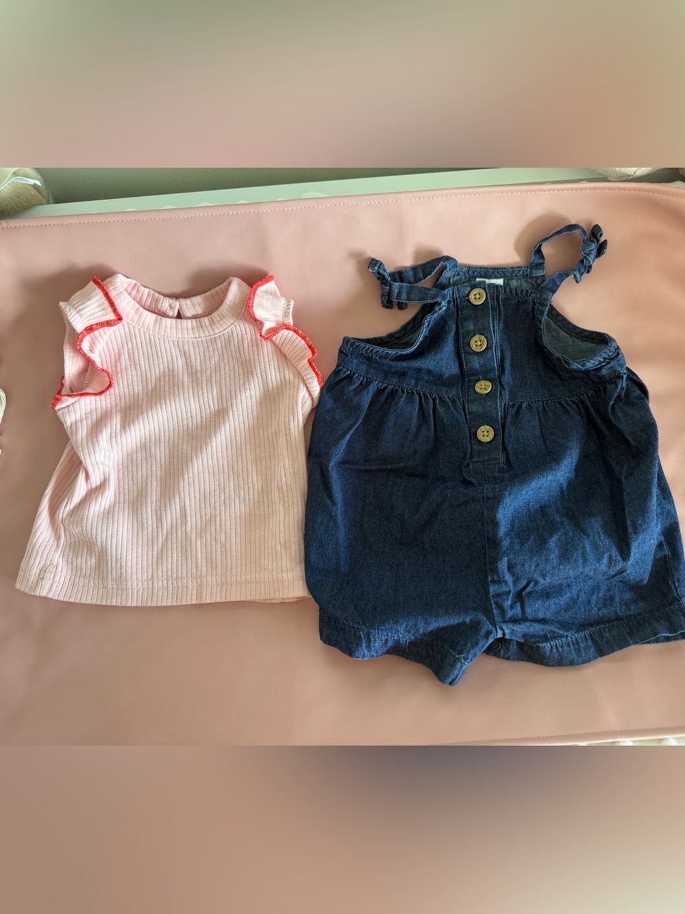 Carter's Pink Ruffle Tank & Blue Denim-Style Romper Set
